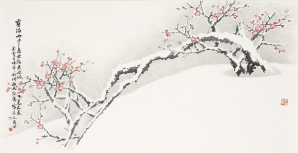 월전 장우성 '설매雪梅'_연도미상, 64.2×126cm, 종이에 수묵담채